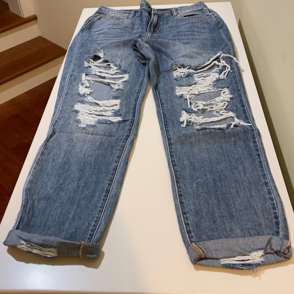 Fashion Nova, ripped wide leg jeans.